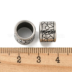 316サージカルステンレススチール製大穴ビーズ  テクスチャードカラム  アンティークシルバー  8x11x8mm  穴：8mm&nbsp;STAS-Q326-09AS-06
