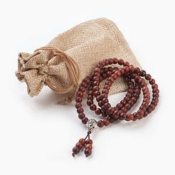 Four Loops Natural Sandalwood Beads Stretch Wrap Bracelets&nbsp;BJEW-JB03812