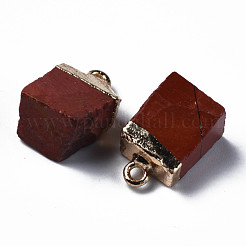 天然石レッドジャスパーペンダント  ゴールデン真鍮パーツ  ラックめっき  キューブ  18~21x9~12x9~13mm  穴：1.6mm&nbsp;G-Q998-035D