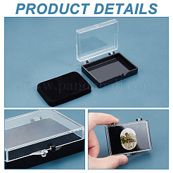 長方形のプラスチックバッジ収納ボックス  バッジギフトケース トレイ付き  ブラック  4.8x5.8x1.7cm  内径：3.8x5.5のCM&nbsp;CON-WH0001-23