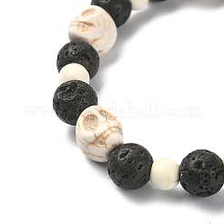 Dyed Natural & Synthetic Mixed Gemstone Skull & Cross Beaded Stretch Bracelets&nbsp;BJEW-TA00272-01