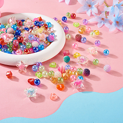 DIYキャンディーカラーブレスレット作りキット  スター&キューブ&ハート&イミテーションパールアクリルビーズ含む  ミックスカラー  ビーズ：380個/セット&nbsp;DIY-TA0004-62