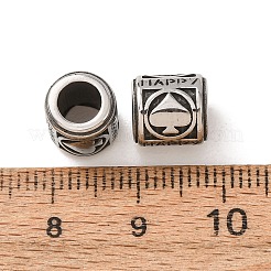 316サージカルステンレススチールヨーロピアンビーズ  大穴ビーズ  幸せという言葉の列  アンティークシルバー  ポーカースペード  9x8~8.5mm  穴：5mm&nbsp;SA-CBA7555-01AS-06