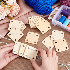 木製編み物かぎ針編みボード  4穴  正方形  湯通しアーモンド  4.95x4.95x0.2cm  穴：6mm&nbsp;LS-WOOD-WH0034-29
