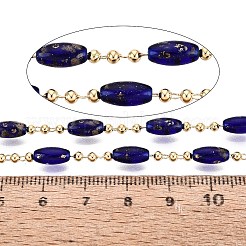 Handmade Brass & Glass Beaded Link Chains&nbsp;CHC-Q021-04B-G