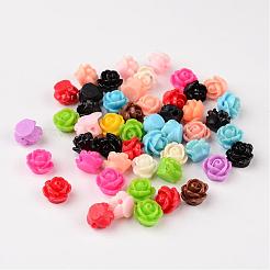 オペーク樹脂ビーズ  花バラ  ミックスカラー  9x7mm  穴：1mm&nbsp;X-CRES-B1029-M