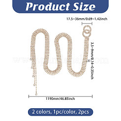 2Pcs 2 Colors Brass & Iron Full Crystal Rhinestone Chain Belts with Double Rings Buckles&nbsp;AJEW-FG0006-30A