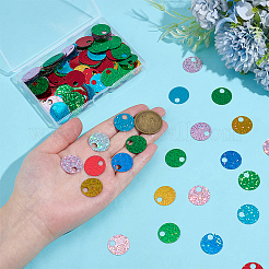 350色のPVCペンダント7個  スパンコール入り  フラットラウンド  ミックスカラー  20mm  穴：4mm  7色&nbsp;FIND-PH0059-61B