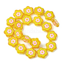 ガラスビーズ  手描きのビーズ  エナメル  花  ゴールド  19x6mm  穴：1.2mm&nbsp;GLAA-A040-01A