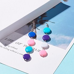 アクリルビーズジュエリーセット  フラットラウンドビーズネックレス＆ブレスレットと女性のための長いダングルピアス  カラフル  16.33インチ（41.5cm）  7.60インチ（19.3cm）  93mm  ピン：0.6mm&nbsp;SJEW-JS01224