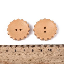 スプレー塗装された天然木のボタン  ギア  2穴  砂茶色  27.5x6mm  穴：2.2mm&nbsp;WOOD-T032-34B