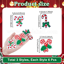 18個 3スタイル クリスマス刺繍糸 アイロン接着/縫い付けパッチ  布のアップリケ  キャンディー棒  レッド  58~72x45.5~57x1.5~2mm  6個/スタイル&nbsp;PATC-NB0001-47