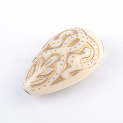 ティアドロップメッキアクリルビーズ  ゴールドライン入り  ベージュ  18x11.5x7.5mm  穴：1.5mm  約588個/500g&nbsp;PACR-Q102-151A