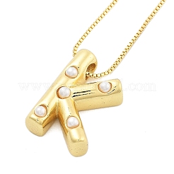 真鍮とプラスチックのパール文字ペンダントベネチアンチェーンネックレス（女性用）  18KGP本金メッキ  文字k  17.64インチ（44.8cm）&nbsp;LS-NJEW-U017-01G-11