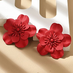 合金スタンドピアス  花  レッド  54x56mm&nbsp;EJEW-K304-04