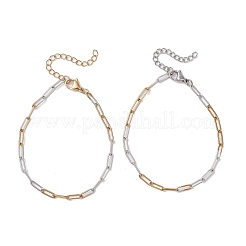 2Pcs 304 Stainless Steel Two Tone Paperclip Chains Bracelets for Women&nbsp;BJEW-JB12741