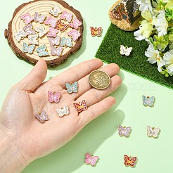 ライトゴールドメッキ合金エナメルペンダント30個。  カドミウムフリー＆鉛フリー  蝶のチャーム  ミックスカラー  13x15x2.5mm  穴：2mm&nbsp;FIND-YW0013-12