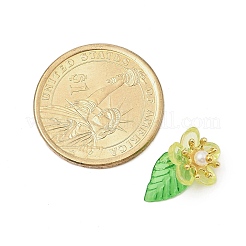 5PCSアクリルパーツ  金色の真鍮の金具と模造真珠のアクリルビーズ付き  葉と花  ミックスカラー  11x19x12mm  穴：2.5mm  5個/セット&nbsp;PALLOY-JF02962