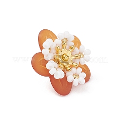 ガラスシードビーズの花のペンダント  アクリル、合金、真鍮を使用  チョコレート  11x20.5x20mm  穴：2mm&nbsp;PALLOY-MZ01128-02