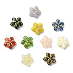 10個10色手作りランプワークビーズ  花  ゴールドライン入り  ミックスカラー  16x16x6mm  穴：1.2mm  1pc /カラー&nbsp;LAMP-CJ0002-84