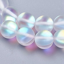 合成ムーンストーンビーズ連売り  ホログラフィックビーズ  ラウンド  艶消し  透明  10mm  穴：1mm  約38個/連  14.5~15インチ&nbsp;X-G-E468-G01-10mm