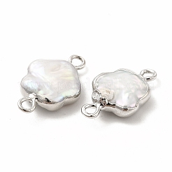 バロック天然ケシパールコネクターチャーム  花のリンク  真鍮の二重ループ付き  プラチナ  19~20x11~12x3~6mm  穴：1.6mm&nbsp;PEAR-P004-22B-P01