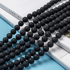 染色・加熱された天然黒瑪瑙ビーズ連売り  艶消し  ラウンド  8mm  穴：1mm  約49個/連  15インチ&nbsp;G-H056-8mm