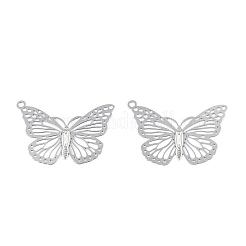 変色しない304ステンレススチールペンダント  エッチングされた金属装飾  蝶  ステンレス鋼色  19x26x0.4mm  穴：1.2mm&nbsp;X-STAS-N009-001-B01