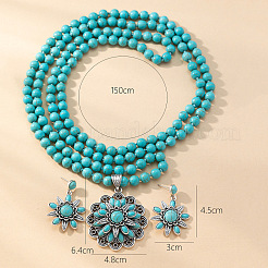 Flower Synthetic Turquoise with Alloy Pendant Necklaces & Stud Dangle Earrings Sets&nbsp;WG550B3-01