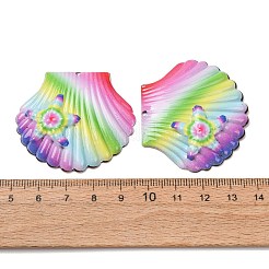 虹色のプリントが施された鉄製のペンダント  赤銅鉱  カラフル  貝殻の形とヒトデのチャーム  40x45x4.5mm  穴：1.9mm&nbsp;RN-CBA3547-01A