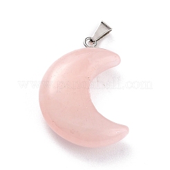天然石ローズクォーツペンダント  プラチナブラスループ付き  ムーン  29x18~21x7~10mm  穴：6x3mm&nbsp;G-Z022-02G