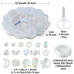 DIY アクリルフラワービーズストレッチブレスレット、リーフチャーム付きキット作成キット  はさみで  透明  8mm  穴：2mm&nbsp;DIY-YW0008-88
