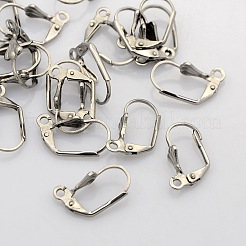 変色しにくい304ステンレススチールフレンチフックピアス金具  カン付き  ステンレス鋼色  19x9.5mm  ピン：0.7mm  穴：1.6mm&nbsp;STAS-N019-10