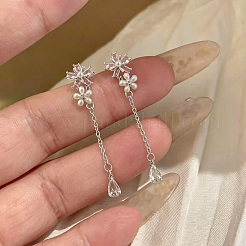 Alloy & Plastic Pearl Double Flower Long Tassel Stud Earrings&nbsp;WGD88DF-01