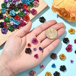 150個 3スタイル アルミ 3D ローズフラワー  小さな金属ビーズ  ミックスカラー  6~14x4.5~14mm  穴：1mm  50個/スタイル&nbsp;FALUM-YW0001-02
