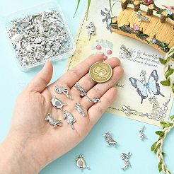 80pcs8スタイルチベットスタイルアロイペンダント  鳥のチャーム  アンティークシルバー  16~25.5x8~18x2~8mm  穴：1.6~2mm  10個/スタイル&nbsp;FIND-CJ0006-09