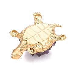 天然アメジストのクラスターと亜鉛合金製の亀の置物  装飾品 ホーム オフィス デスクトップ装飾  ゴールドカラー  111~116x83~84x44~52mm&nbsp;G-Q615-01B