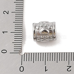 変色しにくい304ステンレススチールビーズ  足跡のあるコラム  ステンレス鋼色  10x8mm  穴：4mm&nbsp;STAS-Z058-03P-03