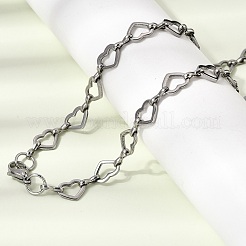 304ステンレススチール製ハートリンクチェーンブレスレット＆ネックレスジュエリーセット  カニカン付き  ステンレス鋼色  610mm&nbsp;SJEW-L199-13P