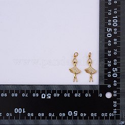 5個ラックメッキ真鍮マイクロパヴェキュービックジルコニアペンダント  丸カン付き  長持ちメッキ  バレエダンサー  透明  ゴールドカラー  26x11.5x2mm  丸カン：5x1ミリ  穴：3mm&nbsp;KK-SZ0005-95