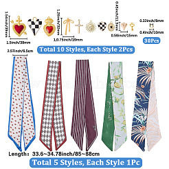 シルクスカーフネックレスのDIYキット  ポリエステルロングシルクスカーフ5枚を含む  合金とエナメルのペンダント20個  30個入り真鍮丸カン  ミックスカラー  840~860x58~65x0.2~0.5mm&nbsp;DIY-BM0002-53
