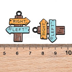 合金エナメルチャーム  左右の道路標識のチャーム  ブラック  キャメル  26x20x1mm  穴：2mm&nbsp;AL-CBA459E-06EB-02