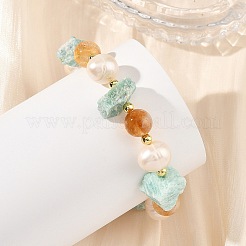 Round Natural Citrine & Nuggets Amazonite Beads Stretch Bracelets&nbsp;BJEW-JB14287-03