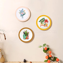 3セット3スタイルのDIY刺繍スターターキット  プラスチック模造竹クロスステッチ刺繍フープ1個付き  サボテンと花と植物  ミックスカラー  240~290x240~290mm&nbsp;DIY-TA0006-67
