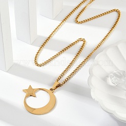 201 Stainless Steel Crescent Moon Star Pendant Twisted Chain Necklaces&nbsp;NJEW-S387-07G