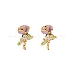 Flower Brass & Imitation Pearl Stud Earrings&nbsp;FS-WG24618-01
