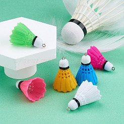 12個6色プラスチックペンダント  プラチナトーンの鉄のリング付き  ペンダントアクセサリー  バドミントンの形  ミックスカラー  1-3/8x1インチ（36x25mm）  穴：2mm  2個/カラー&nbsp;FIND-TA0001-60