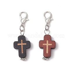 天然木製クロスペンダント装飾2個  亜鉛合金カニカン付き  ミックスカラー  37.5mm&nbsp;HJEW-JM03264