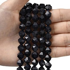 合成ブルーゴールドストーン青金砂石ビーズ連売り  スターカットラウンドビーズ  多面カット  9~10x9~10x9~10mm  穴：1~1.4mm  約38~40個/連  14.88''（15.08''センチメートル）&nbsp;G-Z119-A24-03