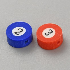 手作り樹脂粘土ビーズ  番号付きのフラットラウンド  ミックスカラー  9.5x4mm  穴：1.6mm&nbsp;CLAY-CJC0005-10